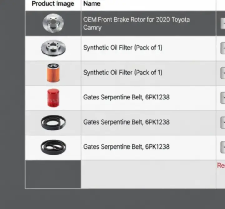 Lista produktów w koszyku AutoPartss