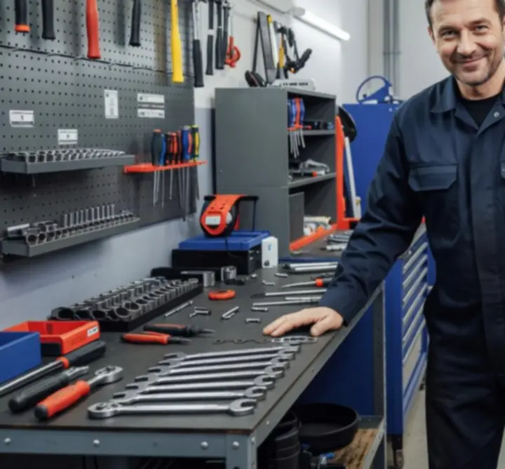 Profesjonalny mechanik udzielający porad w warsztacie