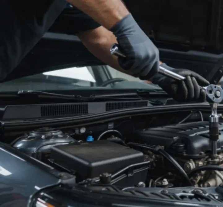 Mechanik używający narzędzi warsztatowych podczas naprawy samochodu